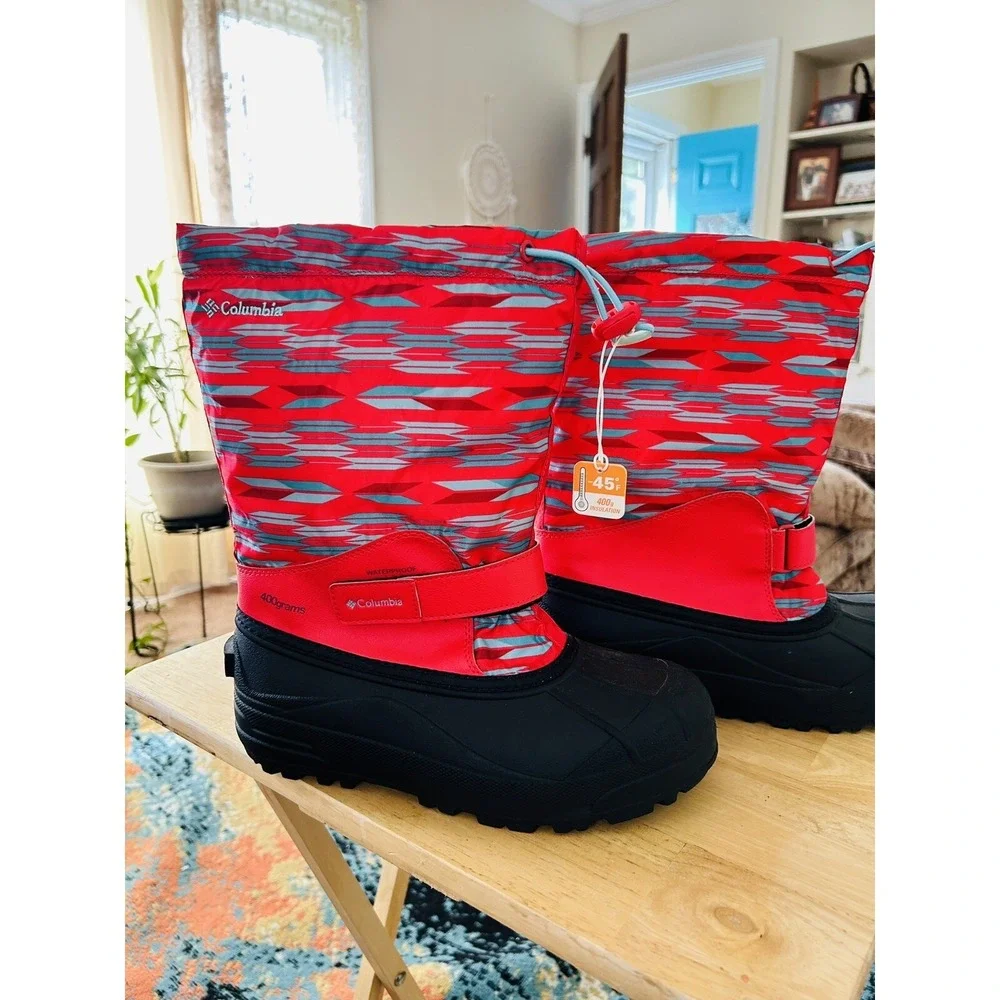 NWT Columbia 400 Grams Waterproof Snow Boots Red Aztec Print Sz 6 W -45 Degrees